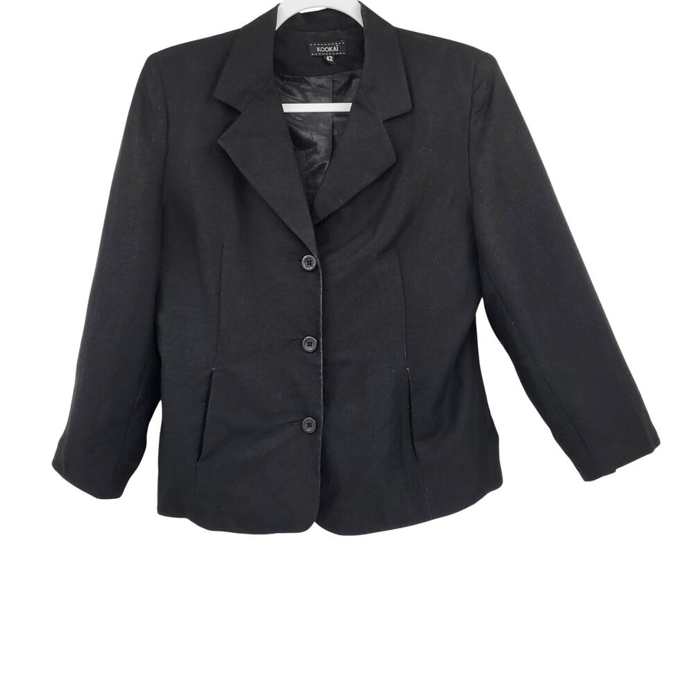 KOOKAï Women's Size 42 (US) 10 Black Blazer Jacket Three Buttons Notched Lapels